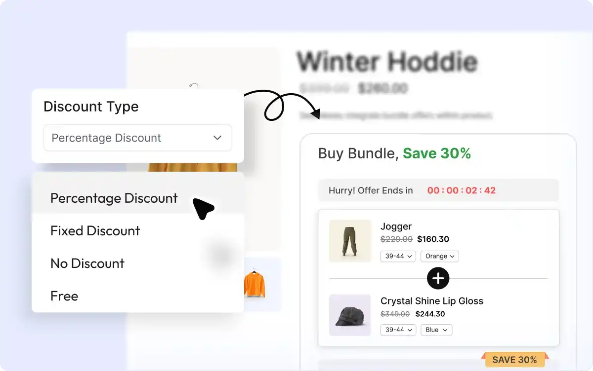 Flexible discount type selector for bundles