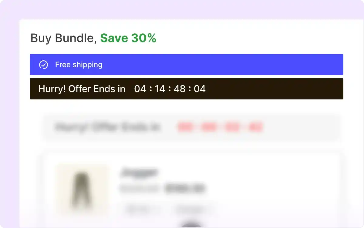 FOMO bar with free shipping and countdown timer on a bundle
