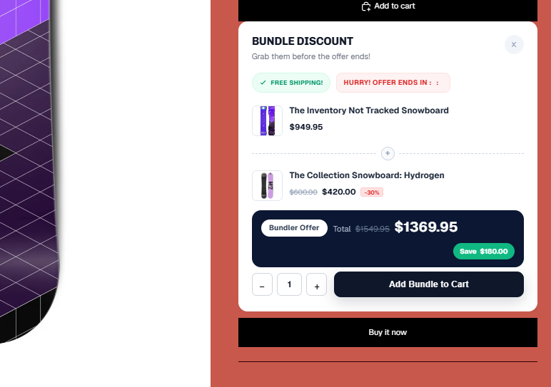 Bundle discount campaign preview showing snowboard bundle offer