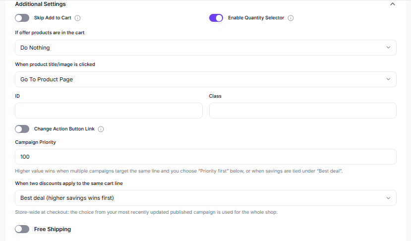 Additional Settings panel for Buy X Get Y bundle builder