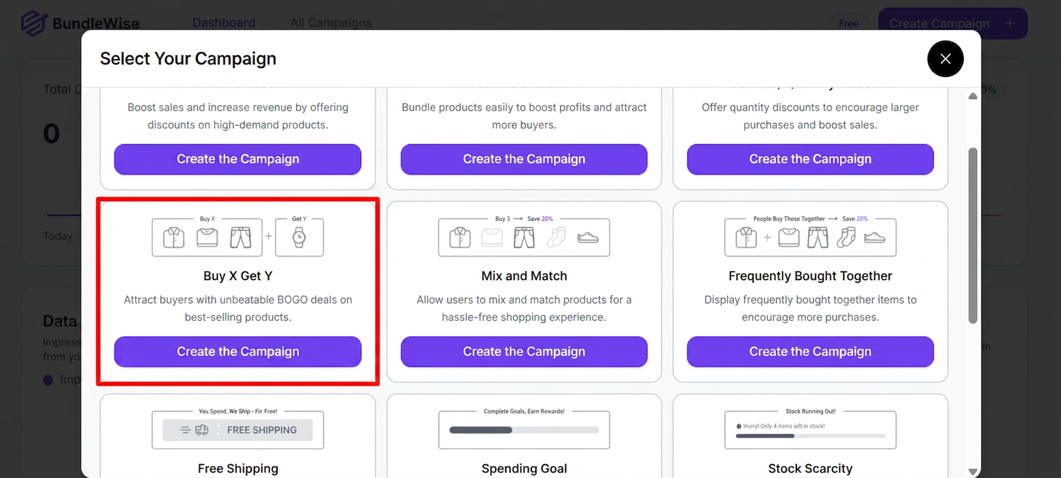 Select Buy X Get Y campaign
