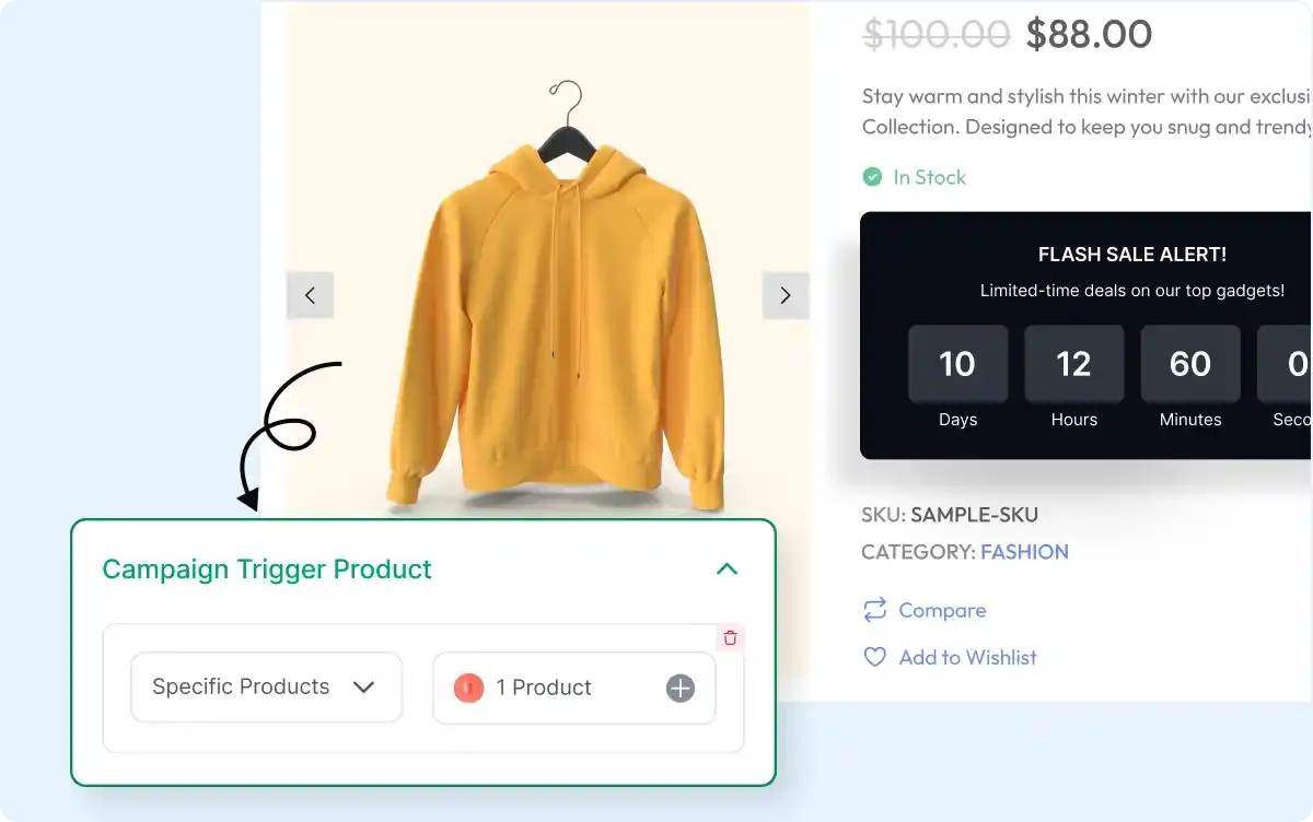 Trigger product selector for countdown timers