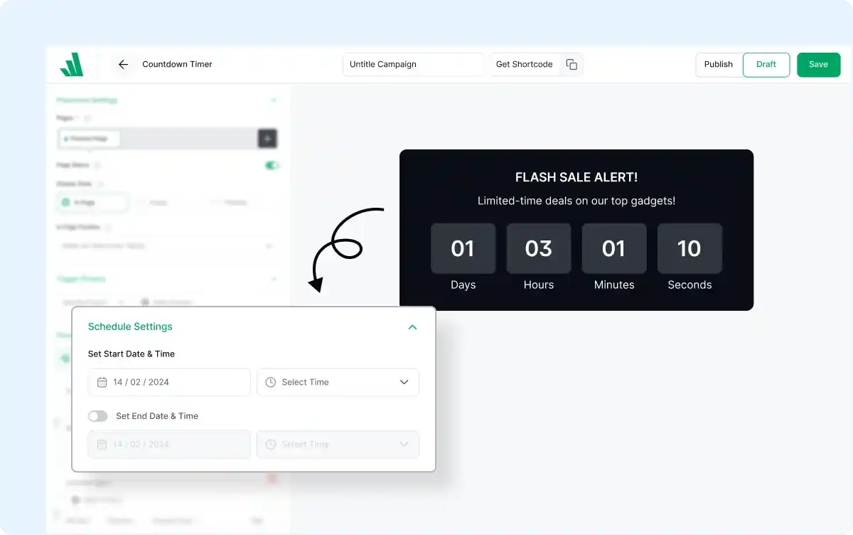 Schedule settings for countdown timers
