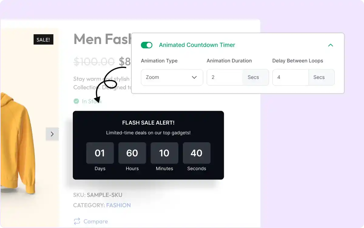 Animated countdown timer settings