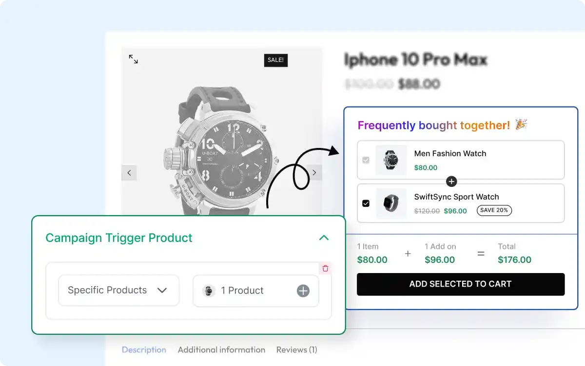 Campaign trigger product configuration on a product page