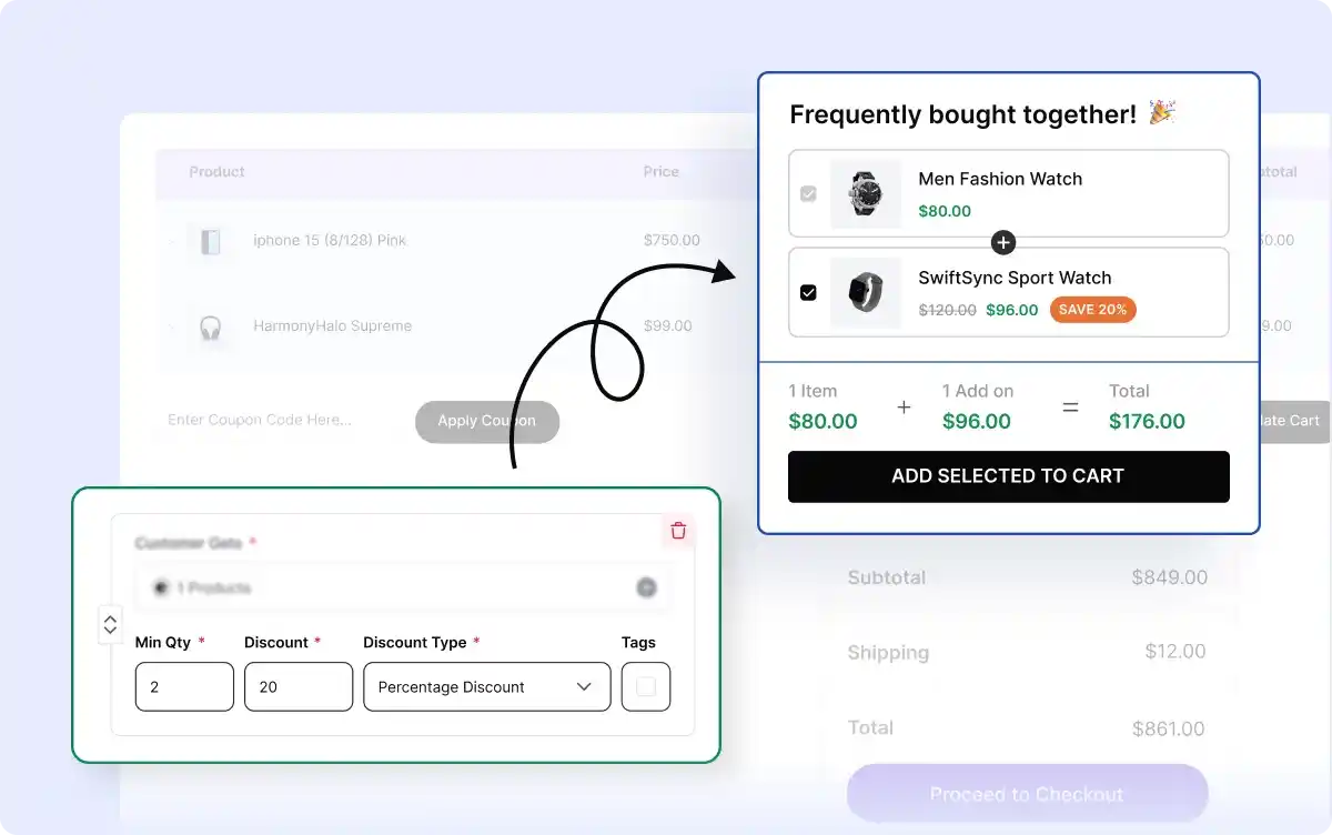 Discount type selector applying percentage discount on FBT bundle