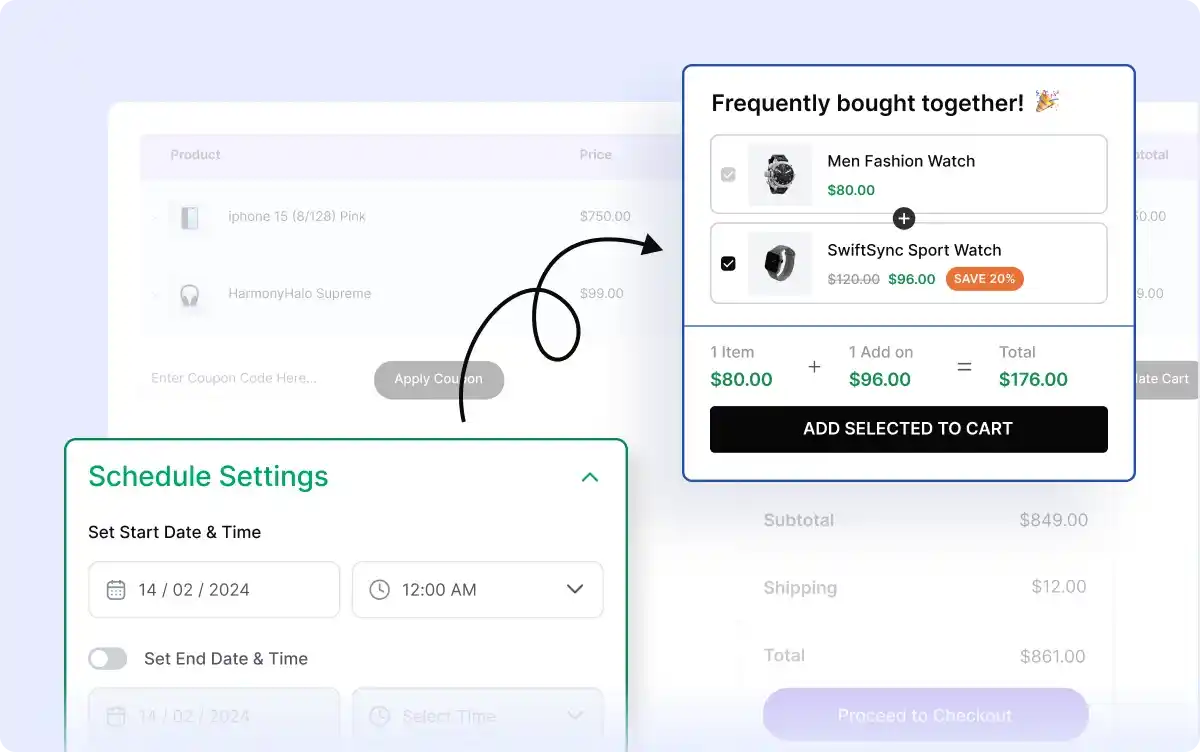 Schedule settings with start and end date pickers for FBT campaign