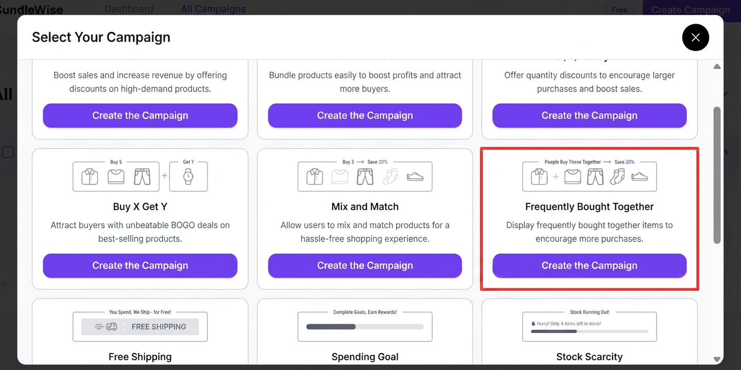 Select Frequently Bought Together campaign