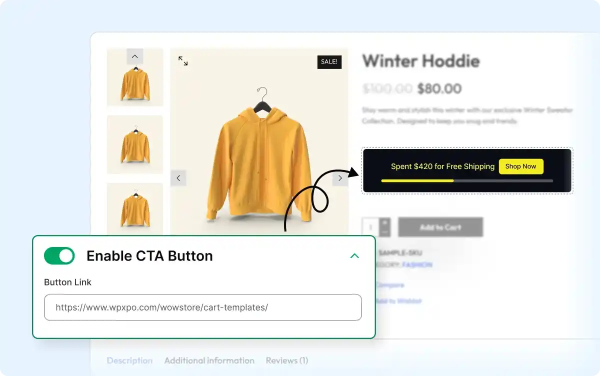 Enable CTA button on the free shipping bar