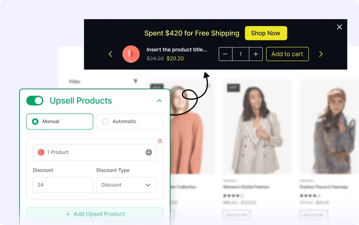 Upsell products with discounts on the free shipping bar