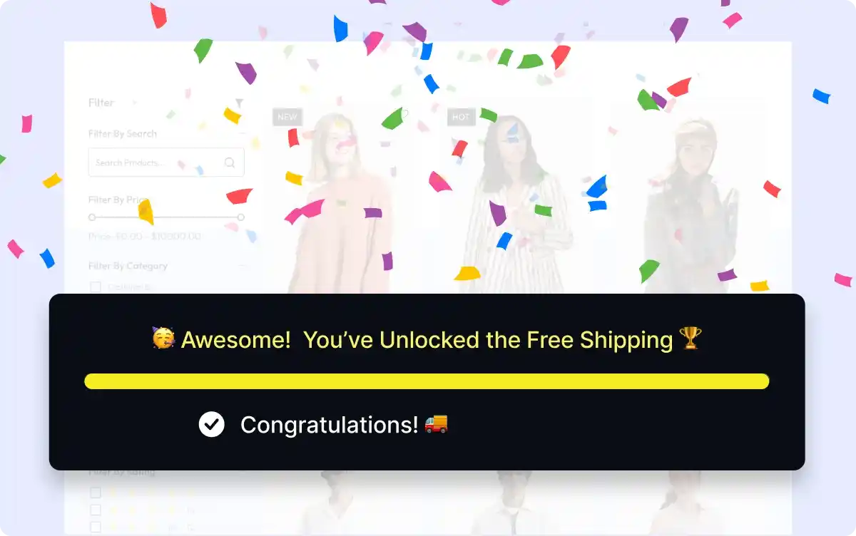 Confetti celebration when free shipping is unlocked