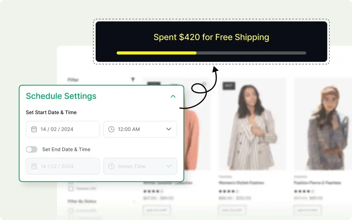 Schedule settings for the free shipping bar