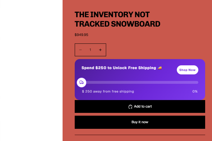 Shopify free shipping progress bar showing spend toward free shipping goal