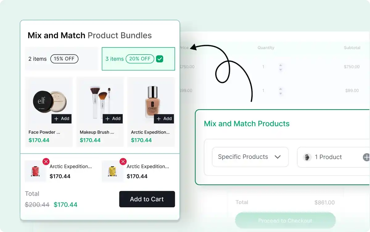 Mix and match product selection interface