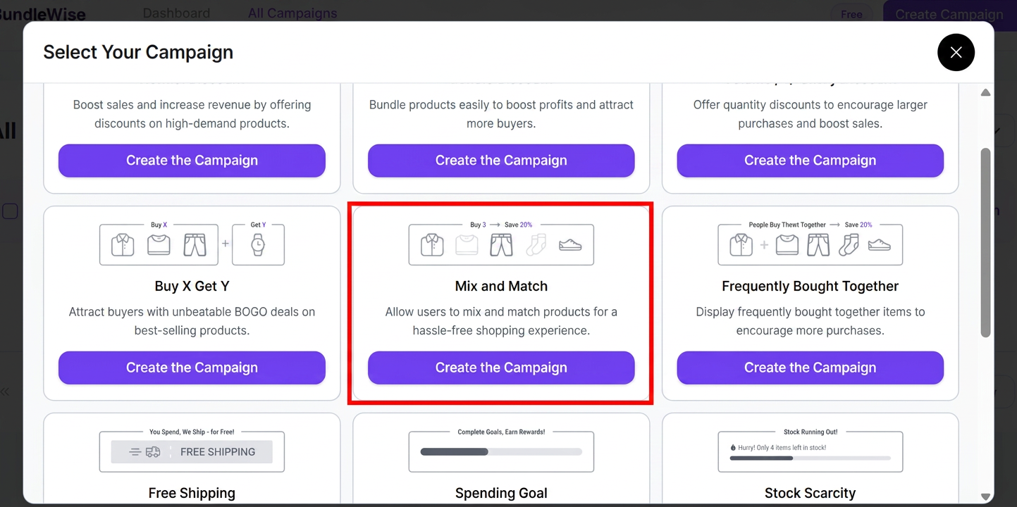 Select Mix and Match campaign