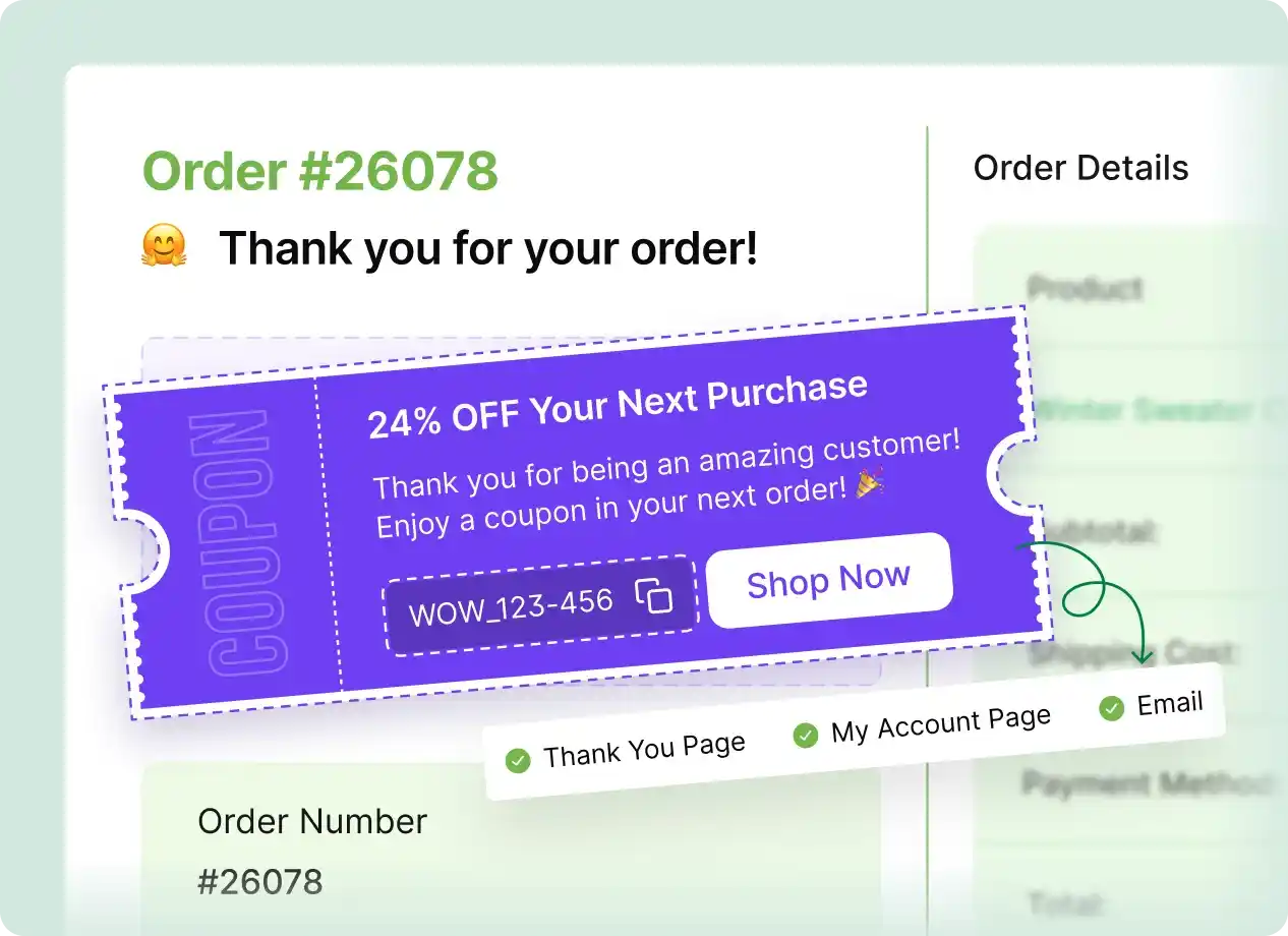 Shopify thank-you page with a personalized next-order coupon