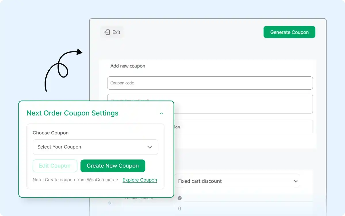 Next order coupon settings for existing or new coupons