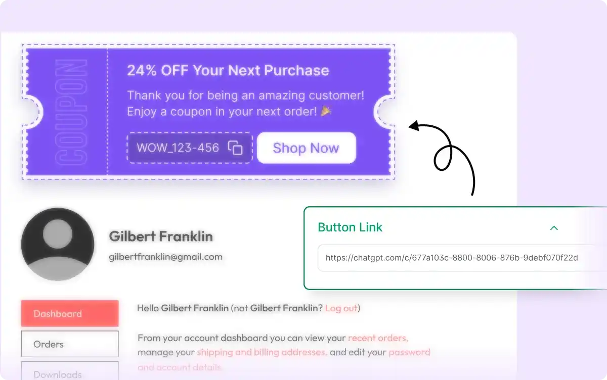 Call-to-action button on next-order coupon