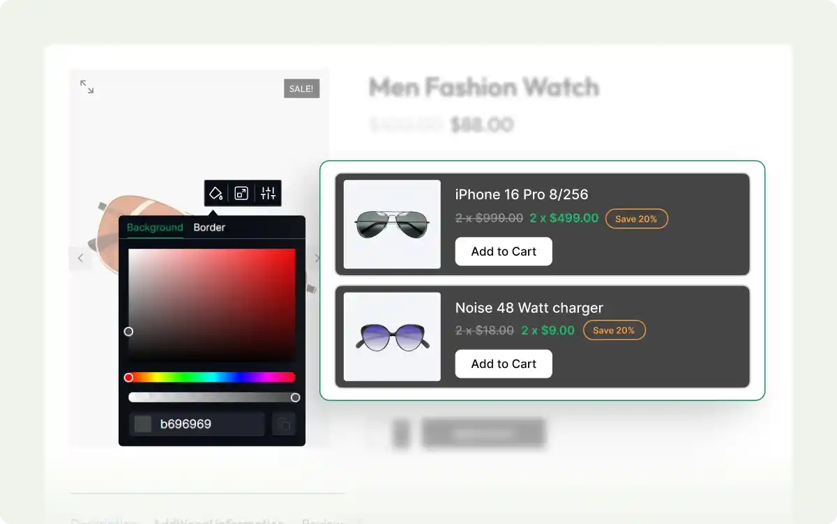 Color picker customizing discount campaign design