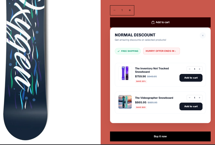 Normal discount campaign preview on a Shopify product page