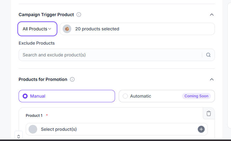 Campaign trigger product and products for promotion configuration