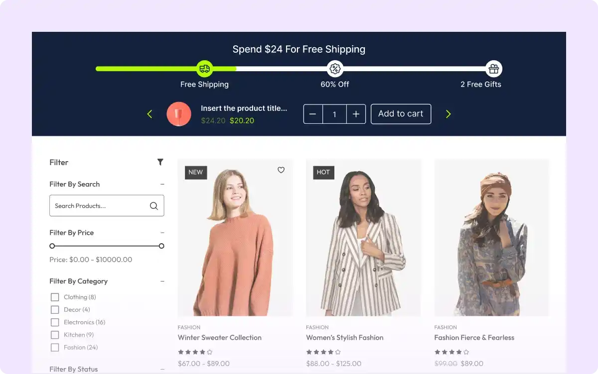 Upsell product recommendations under spending goal bar