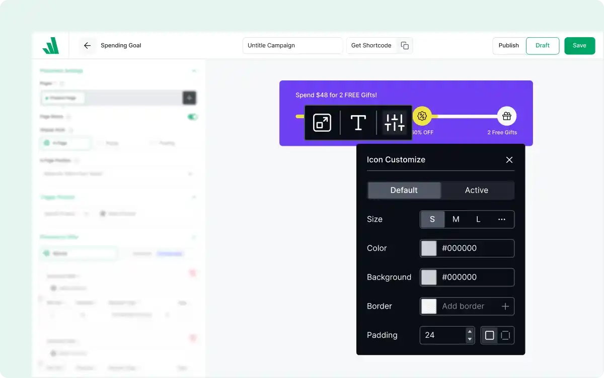 Design customization panel for spending goal bar