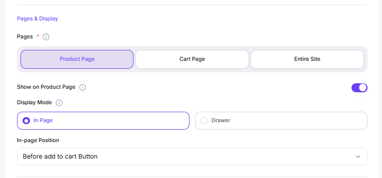 Pages and Display settings for Spending Goal campaign