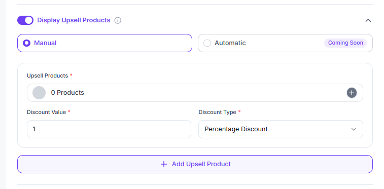 Display Upsell Products with Manual/Automatic and discount settings