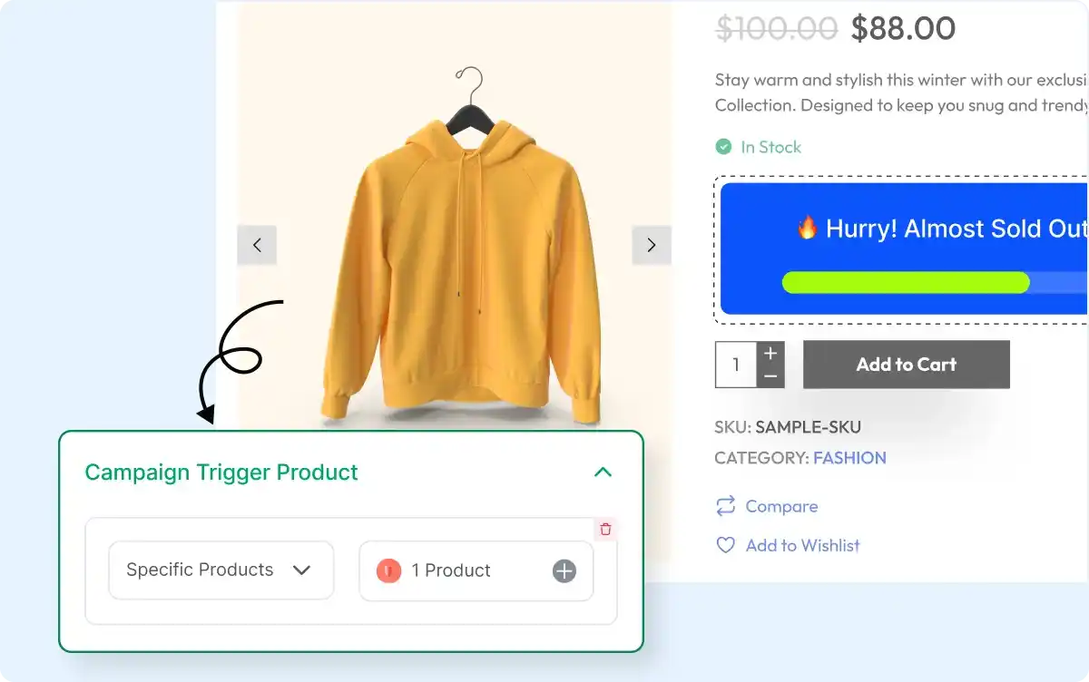 Trigger product selector for scarcity alerts