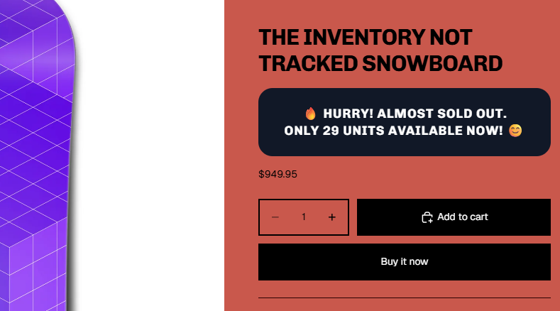 Stock scarcity low-stock alert with progress bar on a Shopify product page