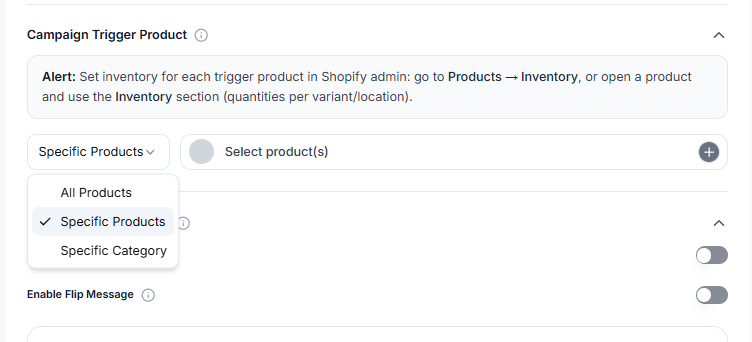 Campaign Trigger Product with All Products, Specific Products and Specific Category options